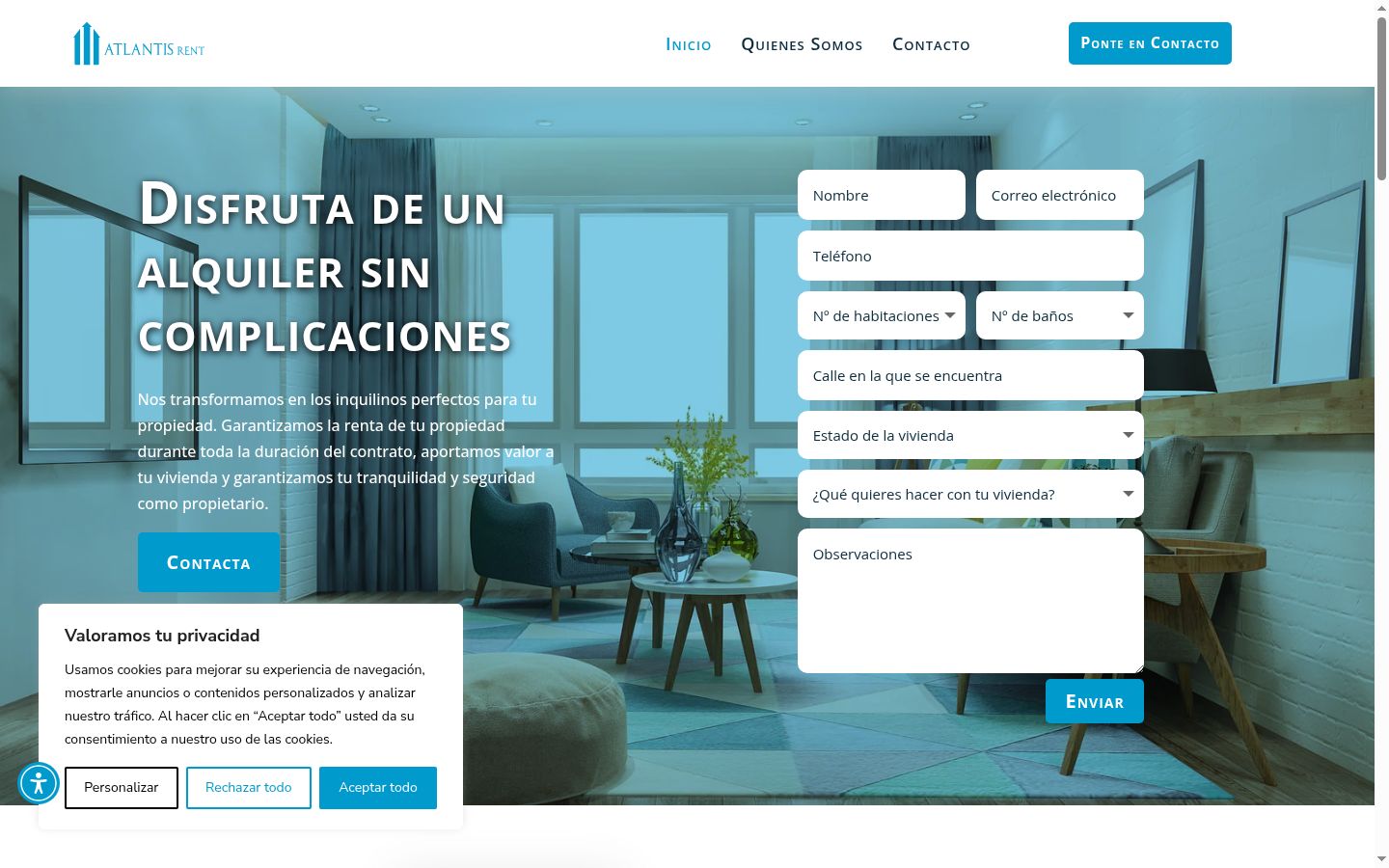 Captura de pantalla del banner de consentimiento mostrado antes de cualquier interacción