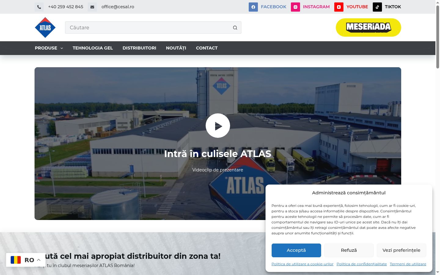 Ekrānuzņēmums ar piekrišanas baneri, kas tika rādīts pirms jebkādas mijiedarbības