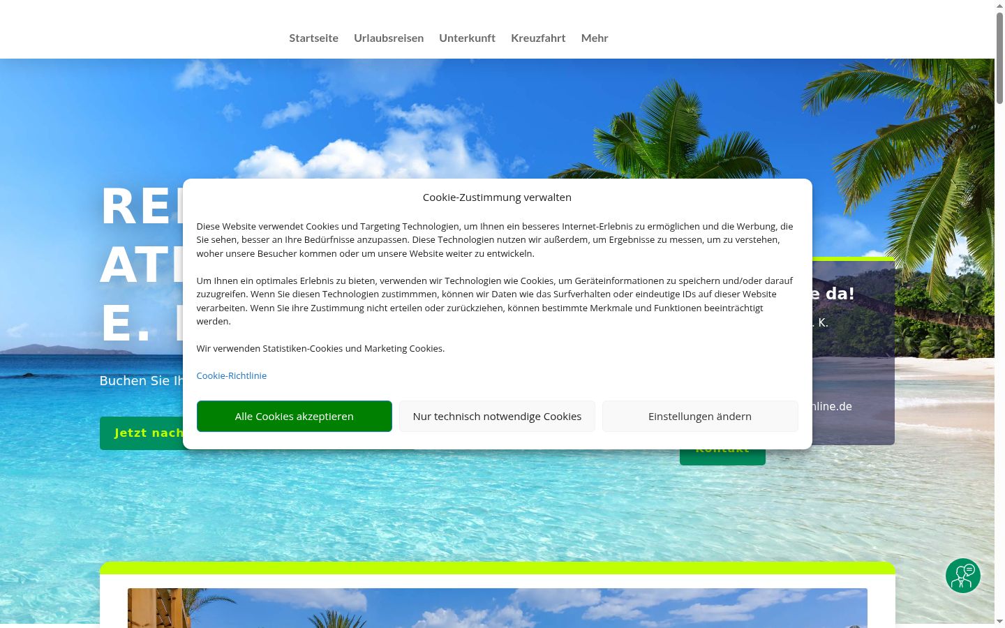 Captura de ecrã do banner de consentimento apresentado antes de qualquer interação