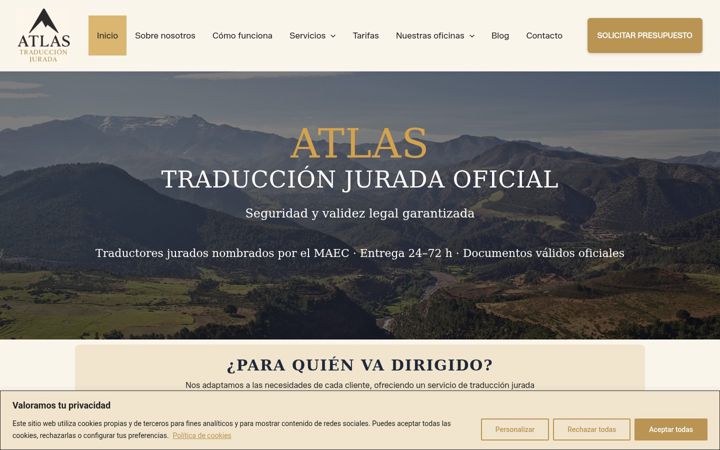 Screenshot of atlastraduccionjurada.com