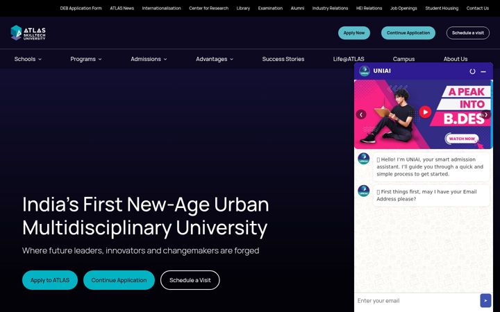 Screenshot of atlasuniversity.edu.in