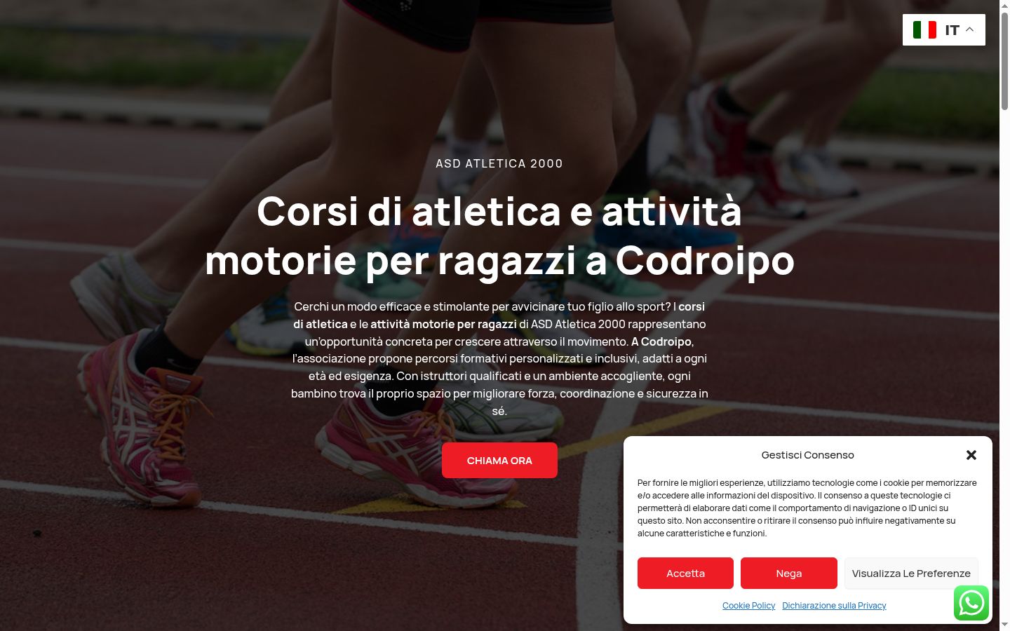 Screenshot del banner di consenso mostrato prima di qualsiasi interazione