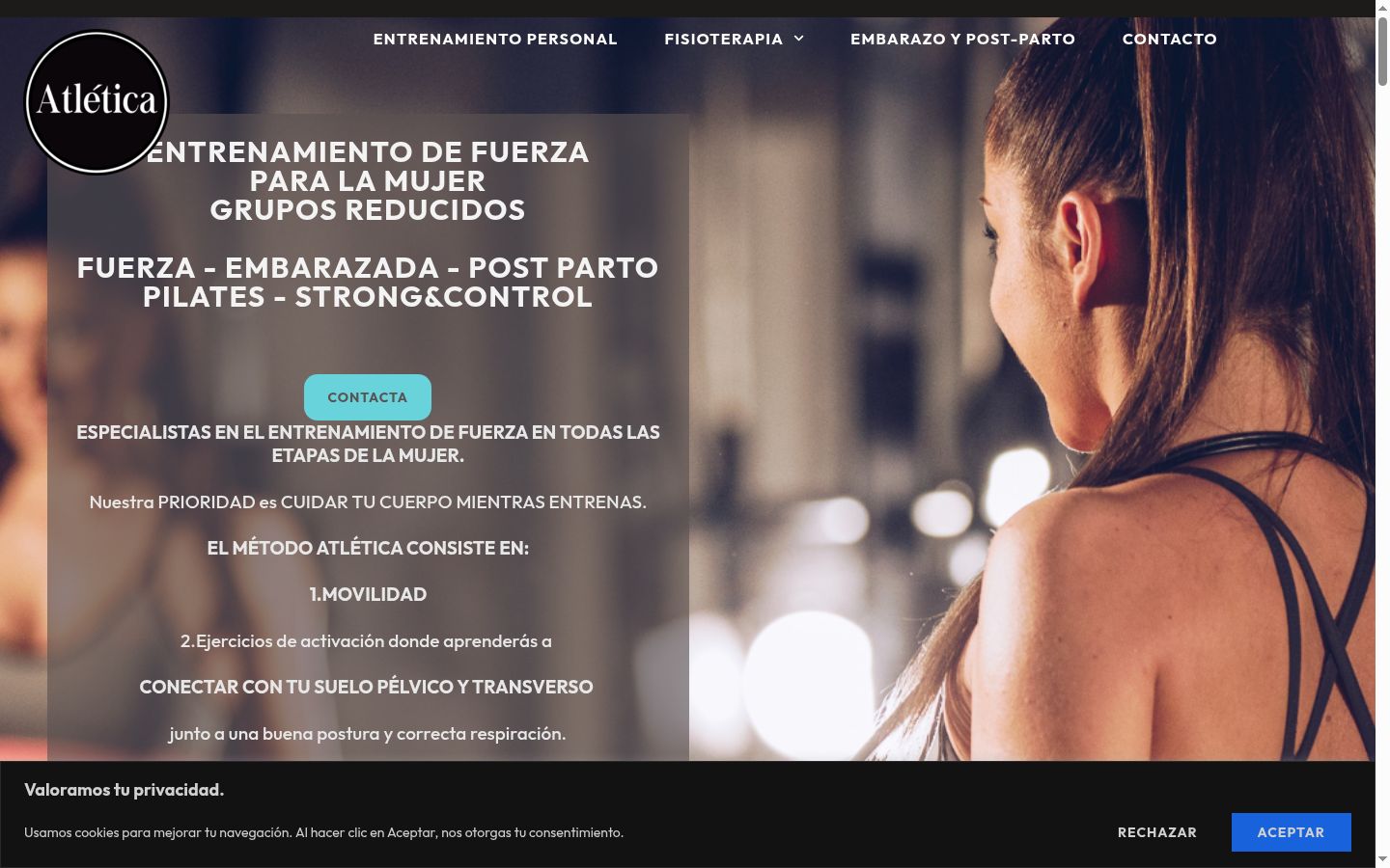 Captura de pantalla del banner de consentimiento mostrado antes de cualquier interacción