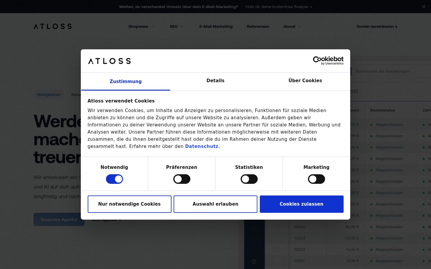 Screenshot del banner di consenso mostrato prima di qualsiasi interazione