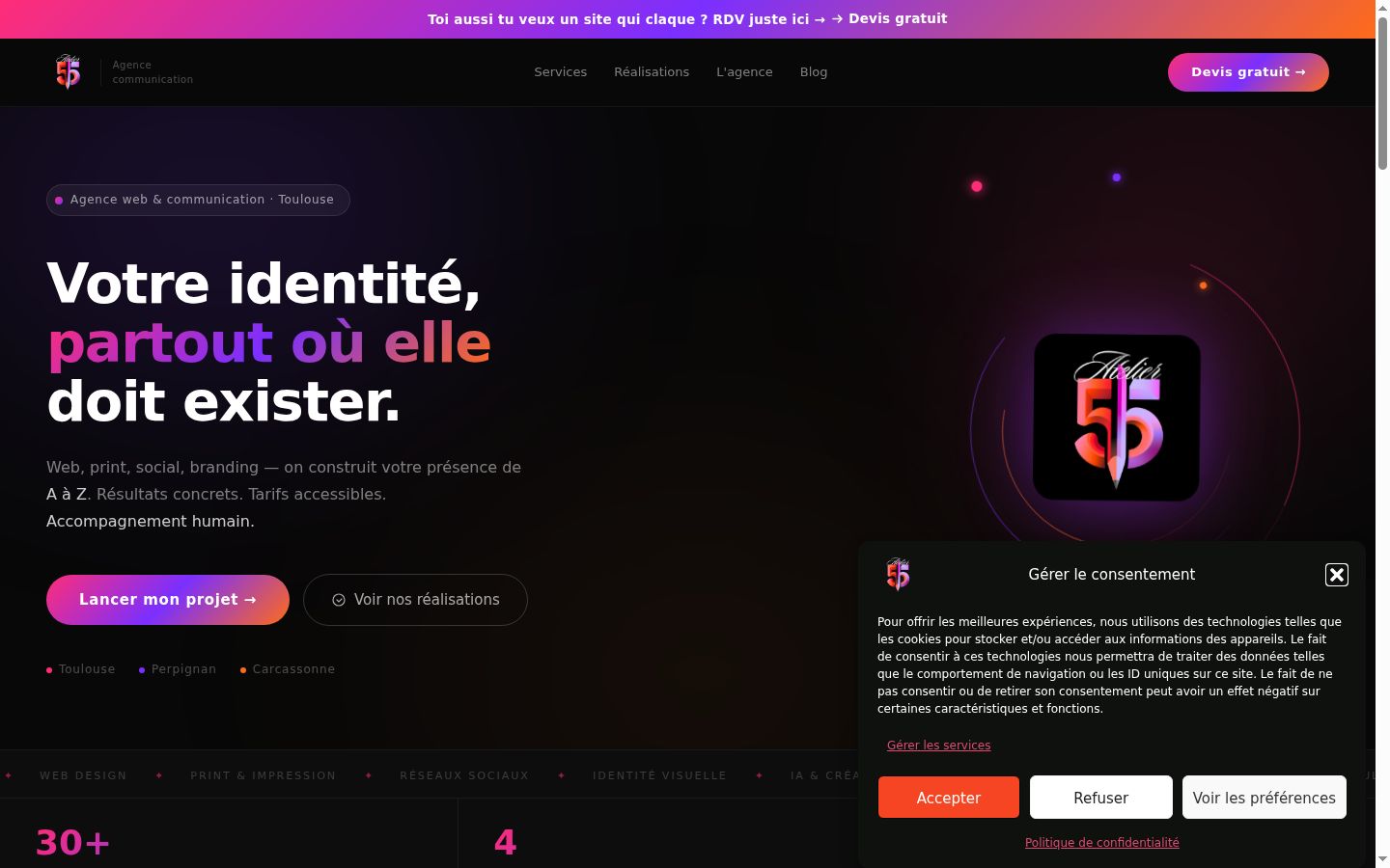 Screenshot del banner di consenso mostrato prima di qualsiasi interazione