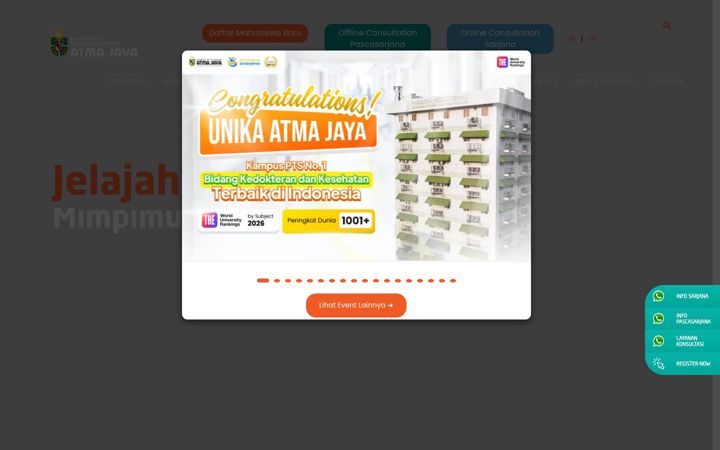 Screenshot of atmajaya.ac.id
