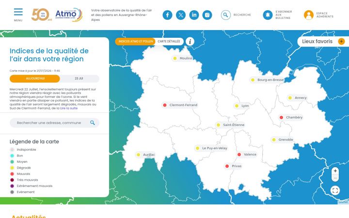 Screenshot of atmo-auvergnerhonealpes.fr