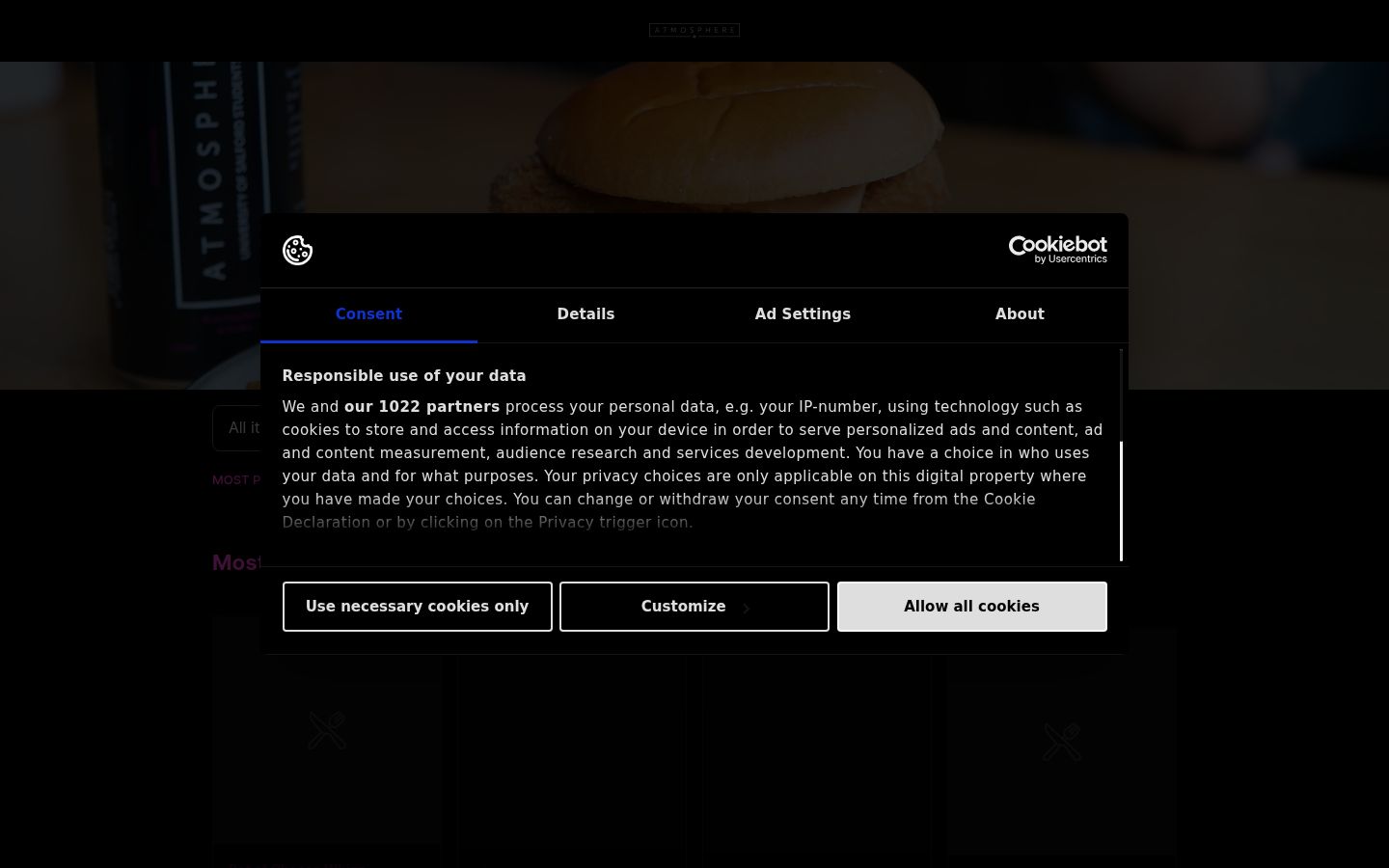 Screenshot of the consent banner shown before any interaction
