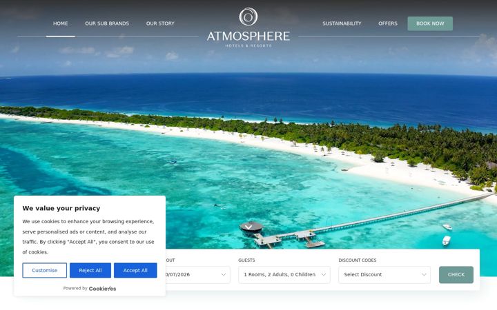 Screenshot of atmospherehotelsandresorts.com