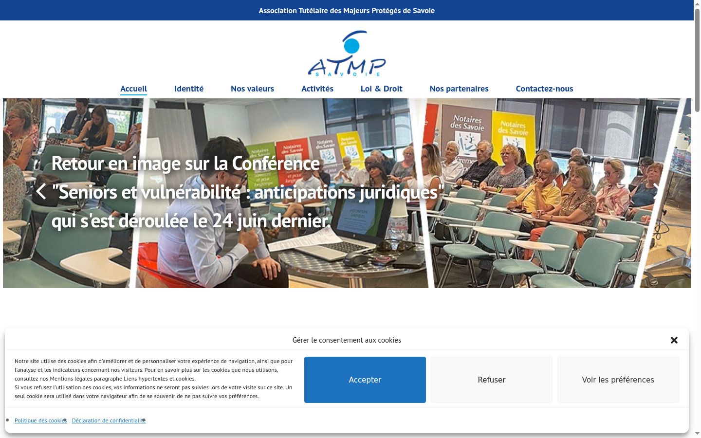 Capture d'écran de la bannière de consentement affichée avant toute interaction
