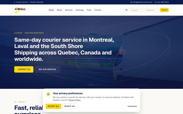 Screenshot of atomiccourrier.ca