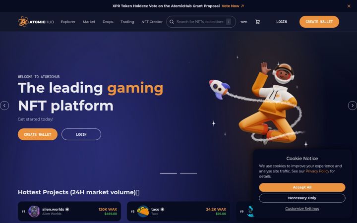 Screenshot of atomichub.io