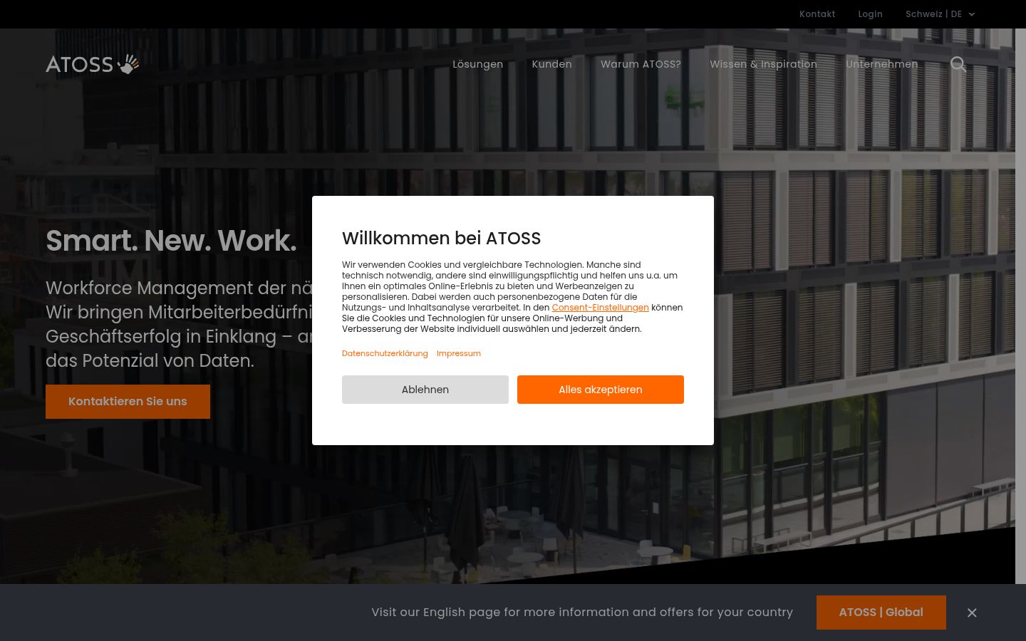 Screenshot des Einwilligungsbanners vor jeglicher Interaktion