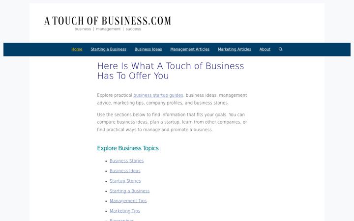 Screenshot of atouchofbusiness.com