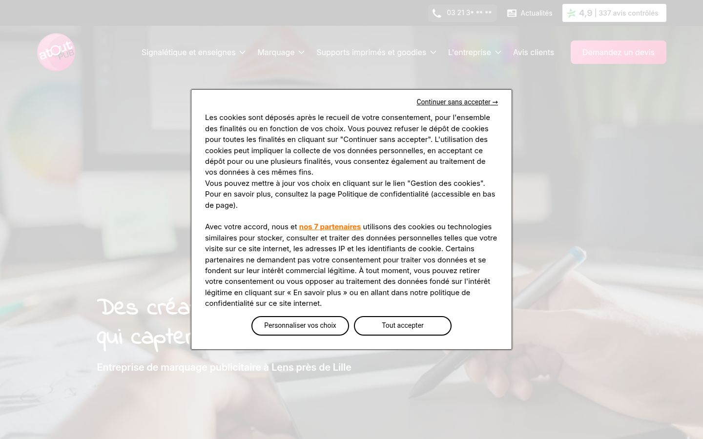 Sutikimo reklamjuostės, rodytos prieš bet kokią sąveiką, ekrano kopija