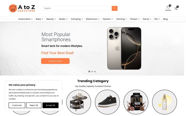 Screenshot of atozcozystore.com