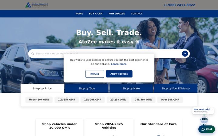 Snimka zaslona za atozeecarsales.com
