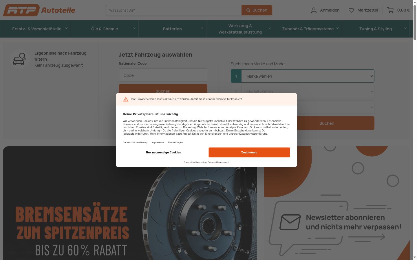 Capture d'écran de la bannière de consentement affichée avant toute interaction