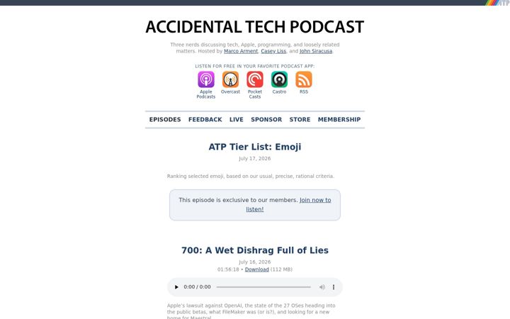 Screenshot of atp.fm