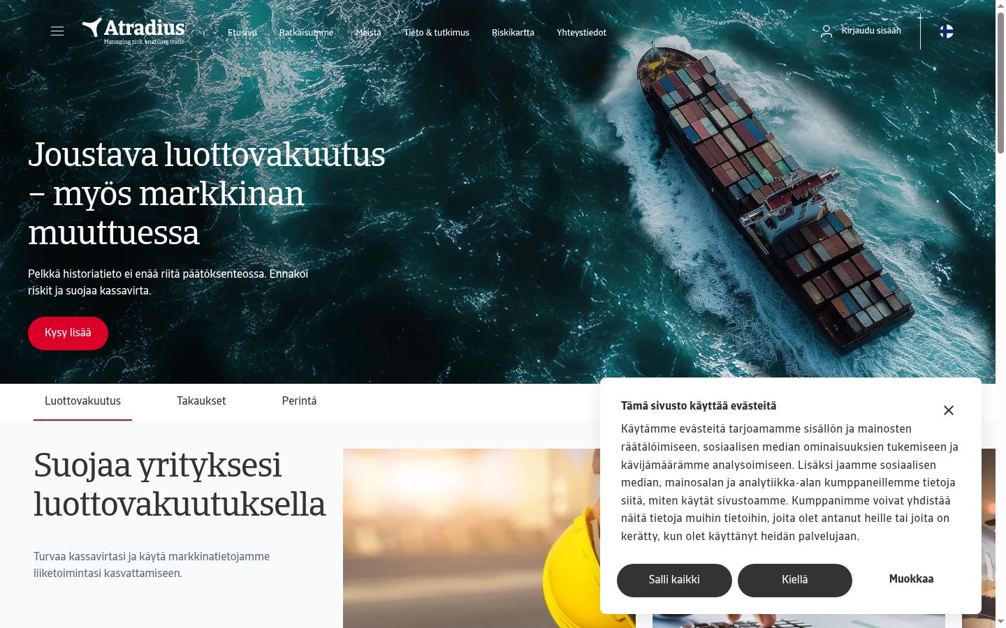 Kuvakaappaus suostumusbannerista, joka näytettiin ennen mitään vuorovaikutusta