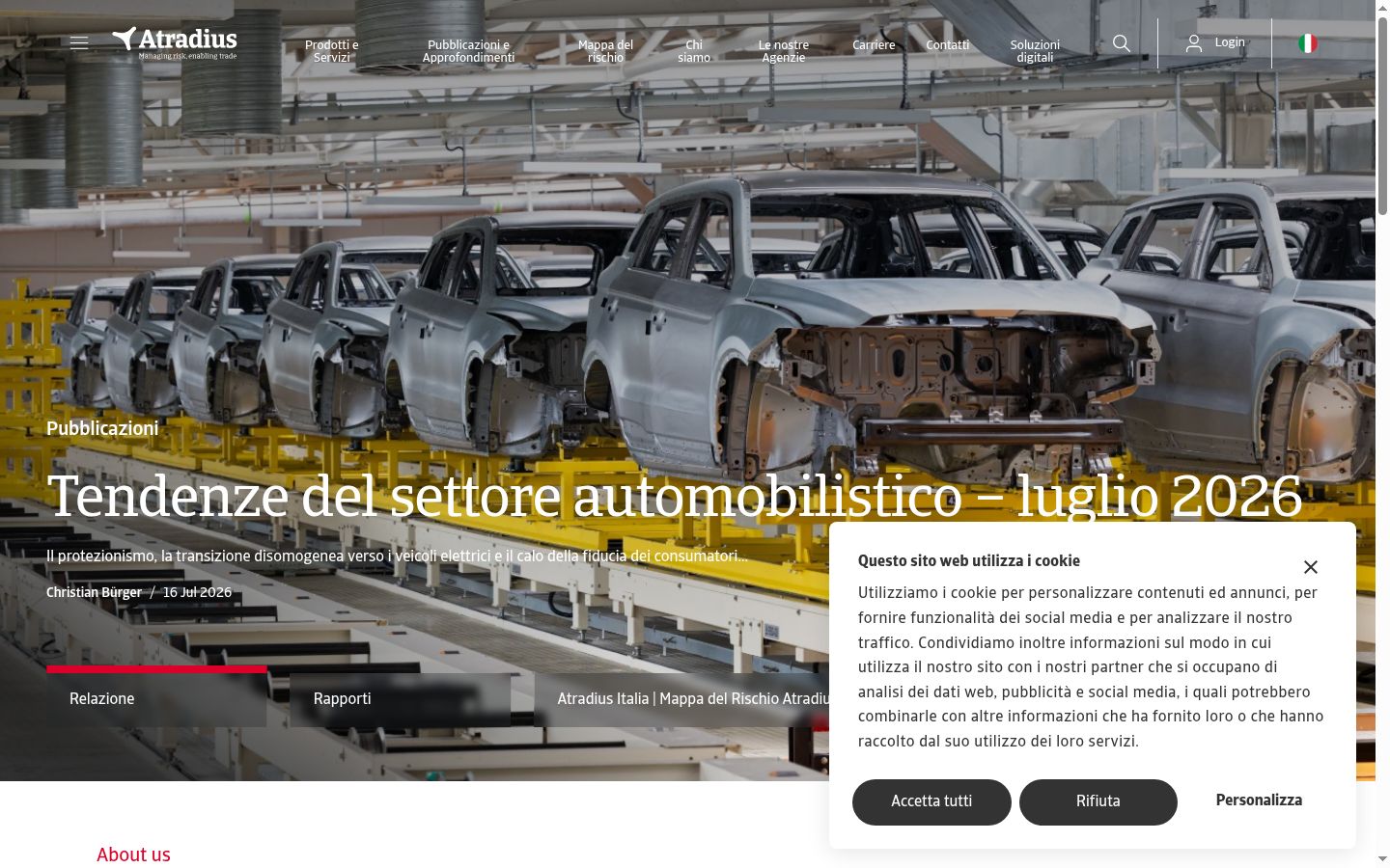 Screenshot del banner di consenso mostrato prima di qualsiasi interazione