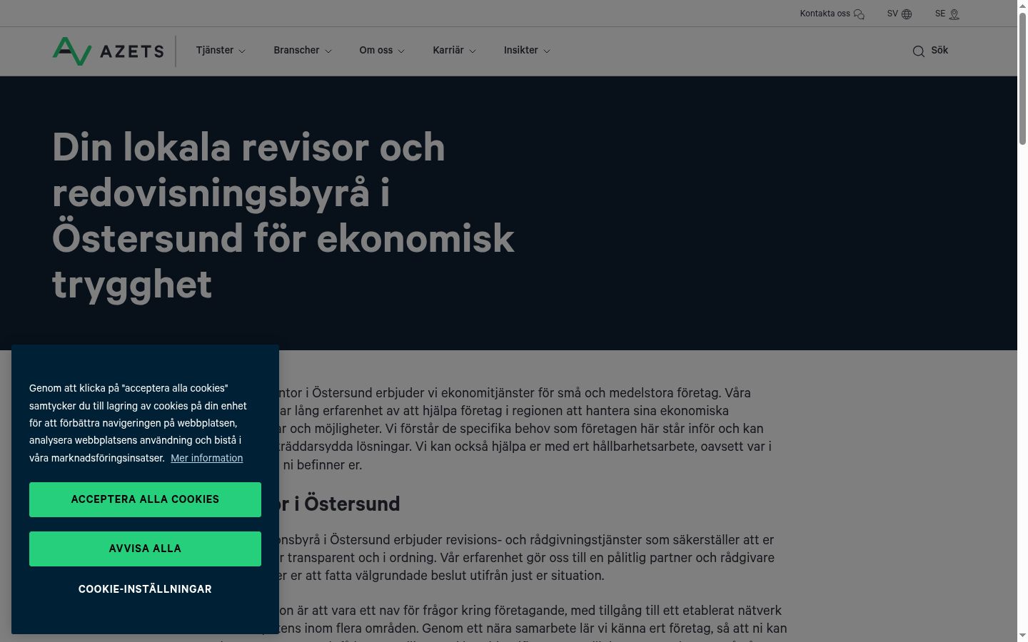 Skärmbild av samtyckesbannern som visades före någon interaktion
