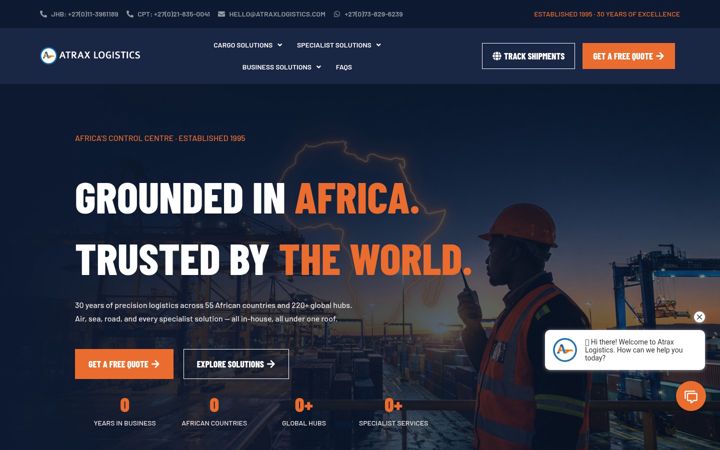 Screenshot of atraxlogistics.co.za