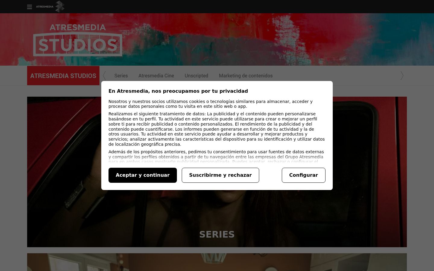 Captura de ecrã do banner de consentimento apresentado antes de qualquer interação