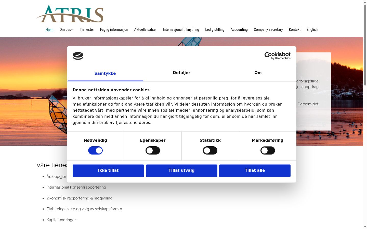 Captura de ecrã do banner de consentimento apresentado antes de qualquer interação