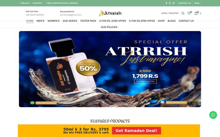 Képernyőkép: atrrishperfumes.com