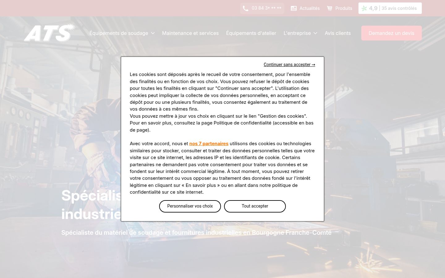 Screenshot del banner di consenso mostrato prima di qualsiasi interazione