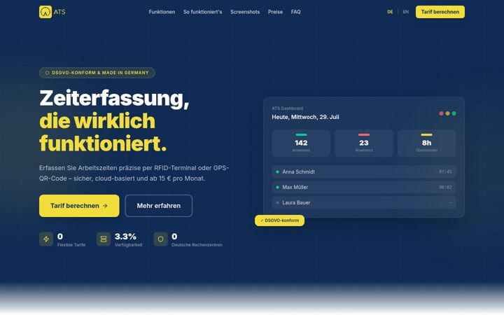 Screenshot of ats-zeiterfassung.de