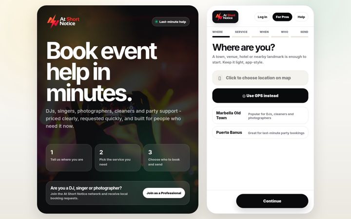 Screenshot of atshortnotice.co