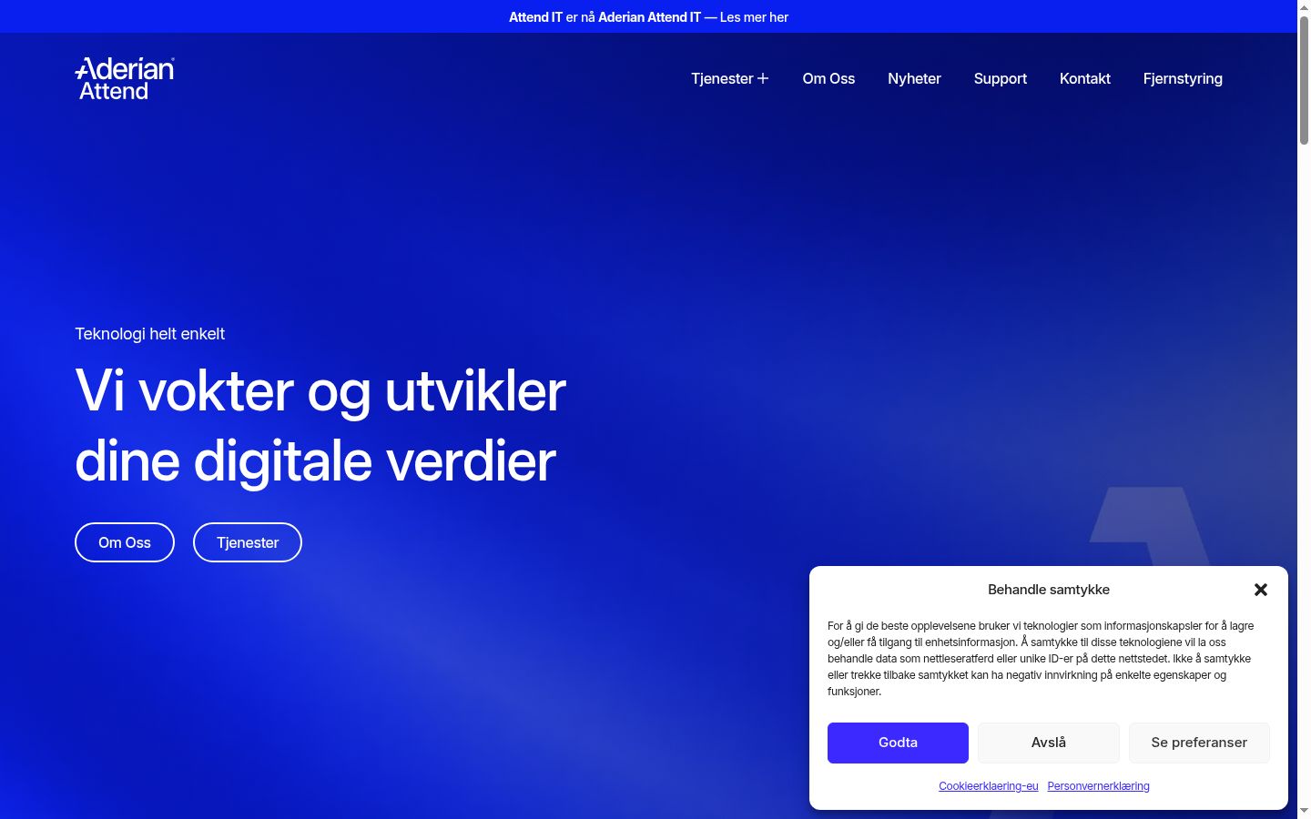 Skærmbillede af samtykkebanneret, som det blev vist før nogen interaktion