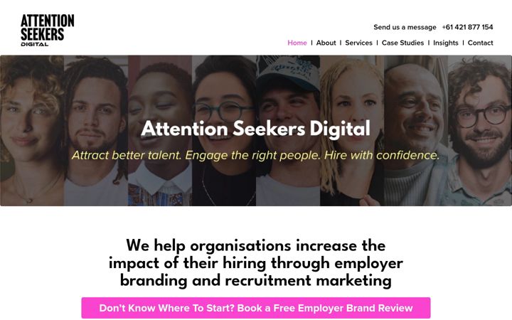 Screenshot of attentionseekersdigital.com