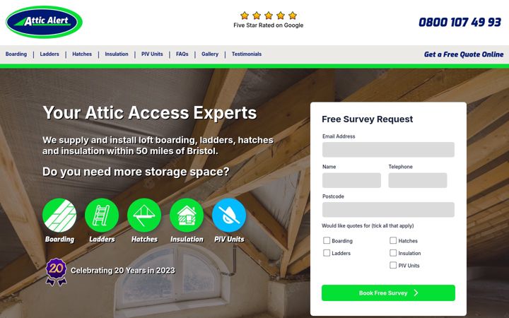 Screenshot van atticalertservices.co.uk