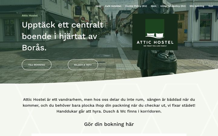 Skjámynd af attichostel.se