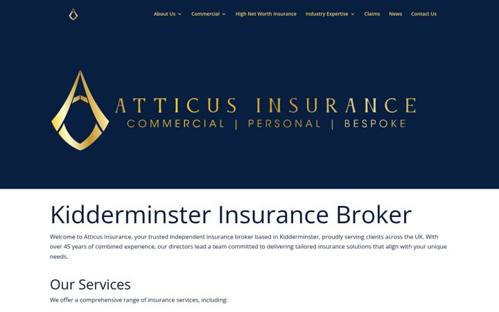 Screenshot von atticusinsurance.co.uk