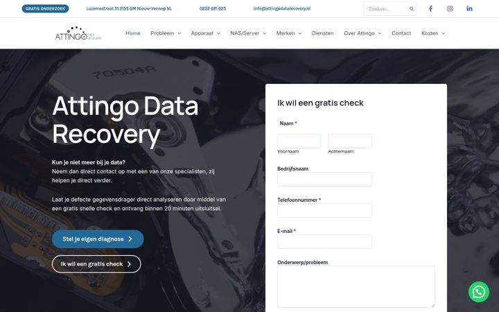 Screenshot of attingodatarecovery.nl