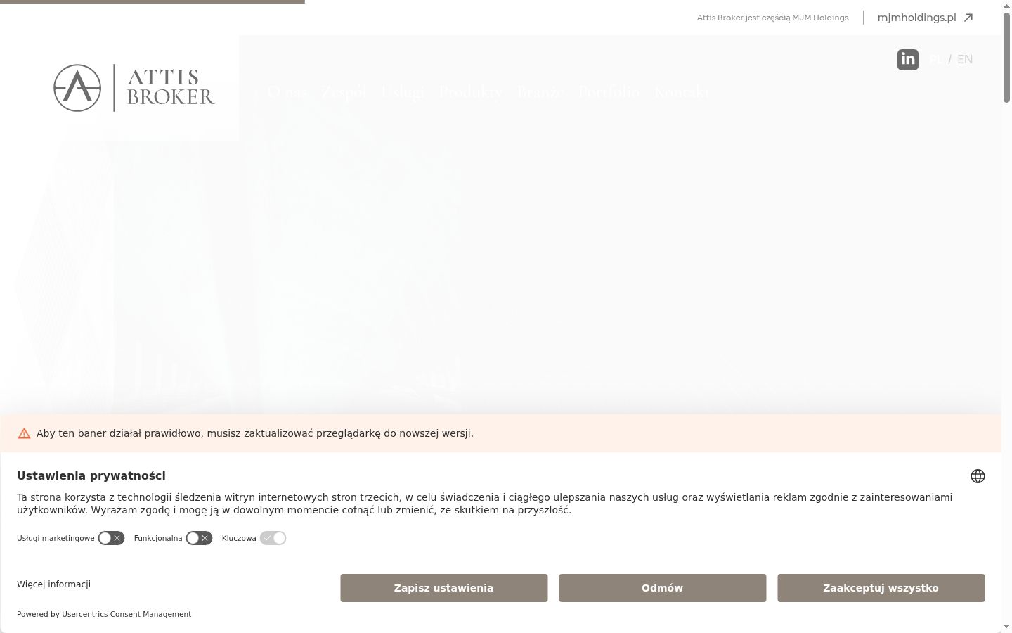 Captura de ecrã do banner de consentimento apresentado antes de qualquer interação