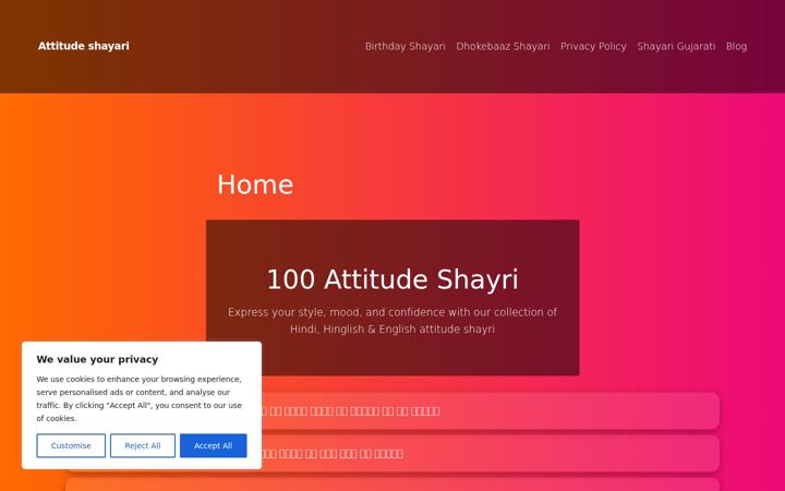 Screenshot of attitudeshayari.co