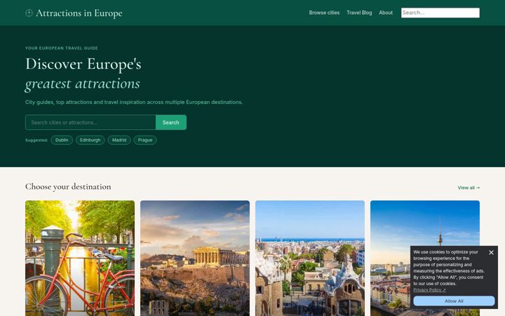 Snimka zaslona za attractionsineurope.com