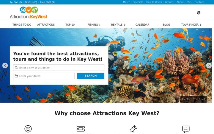 Snimka zaslona za attractionskeywest.com