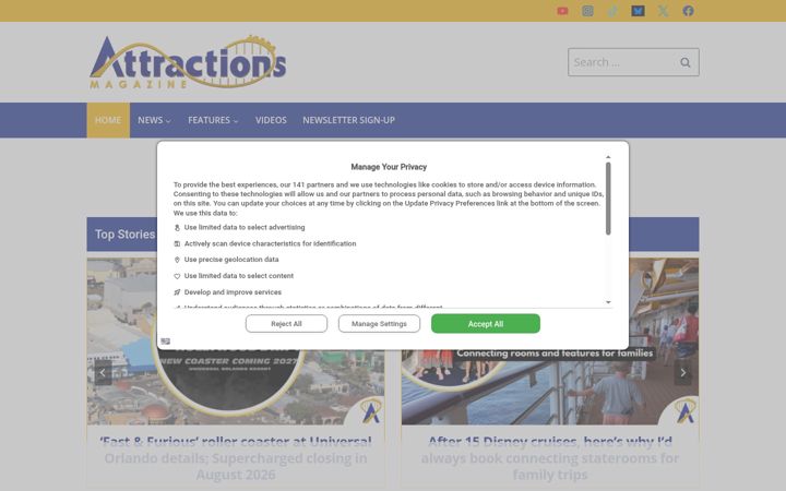 Screenshot of attractionsmagazine.com