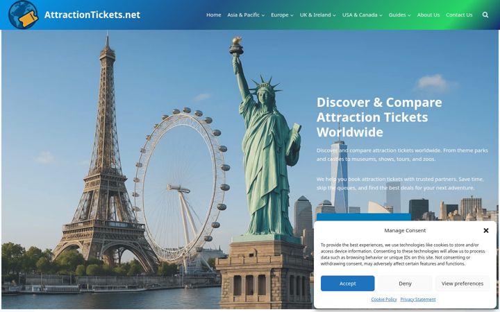 Captura de ecrã de attractiontickets.net