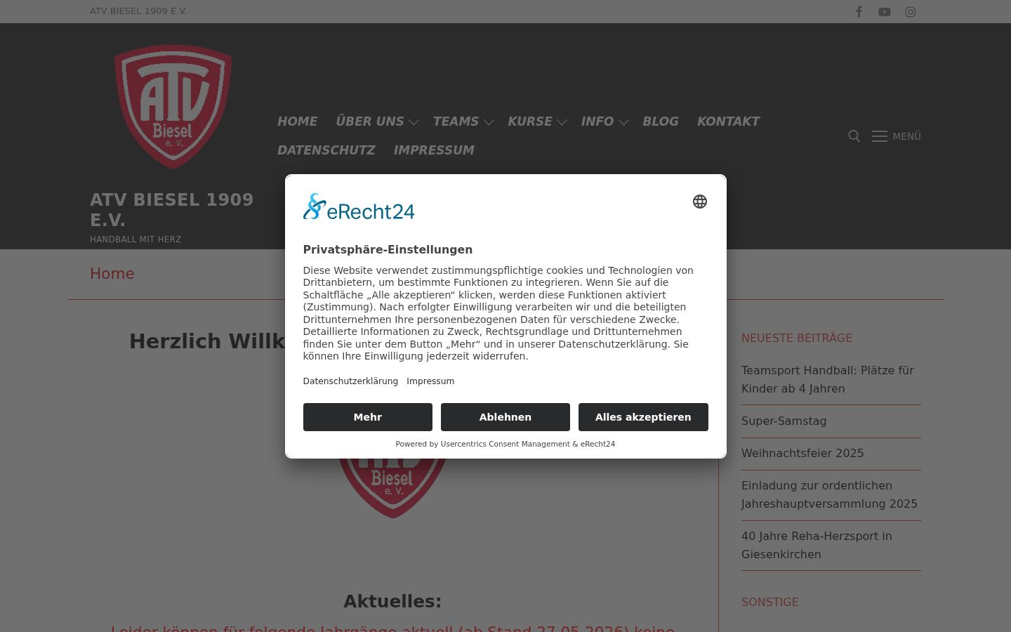 Screenshot del banner di consenso mostrato prima di qualsiasi interazione