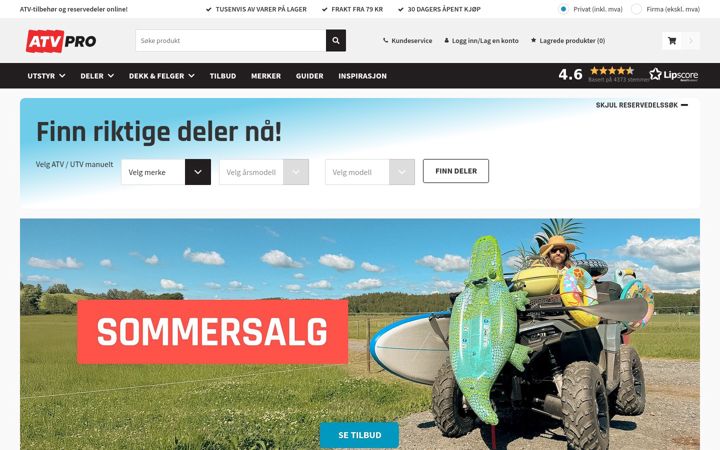 Skärmbild av atvpro.no