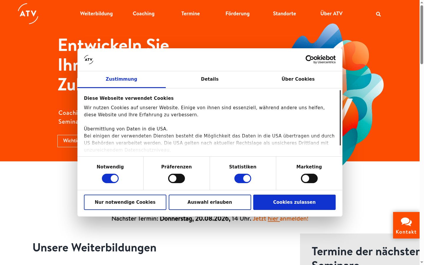 Képernyőkép a bármilyen interakció előtt megjelenő hozzájárulási bannerről