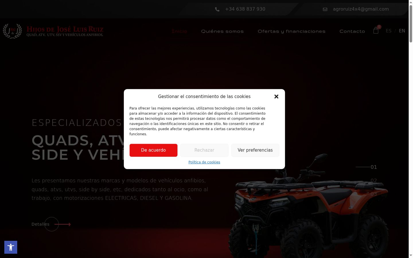 Captura de pantalla del banner de consentimiento mostrado antes de cualquier interacción