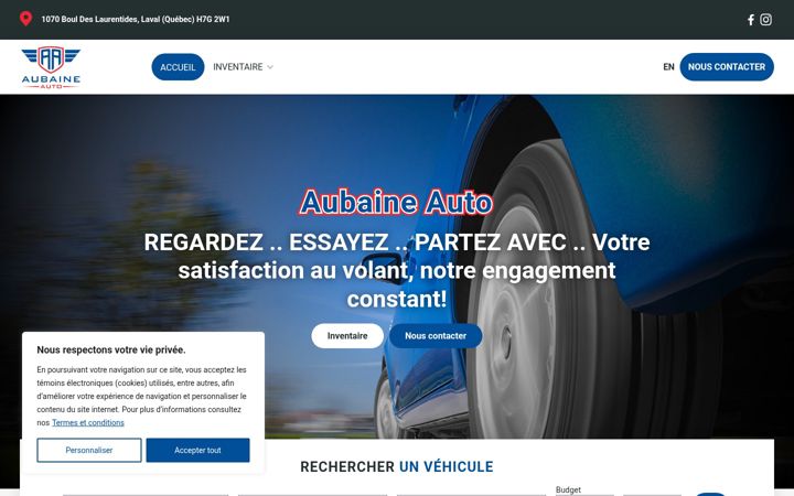 Kuvakaappaus sivustosta aubaineauto.ca